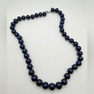 19" OP Signed, 925, HSN dyed dark 11mm blue freshwater pearl hand knot necklace!